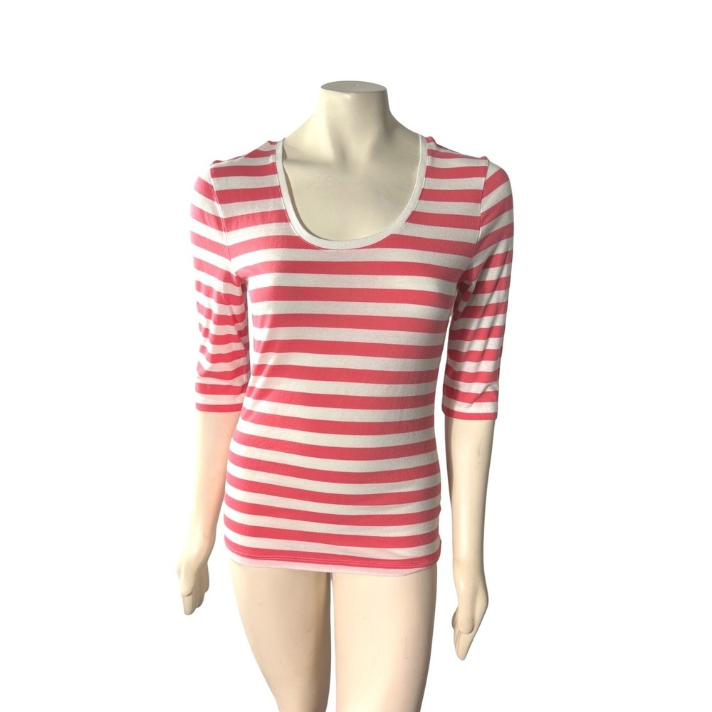 Victoria's Secret Pink White Stripe Scoop Neck 3/4 Sleeve Top M‎ Casual Preppy